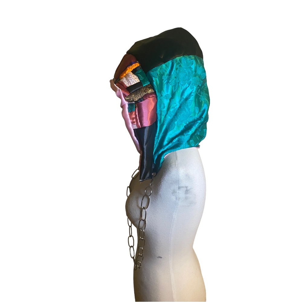 Patchwork Rave Festival Hood With Chain Handmade - Picture 6 of 8